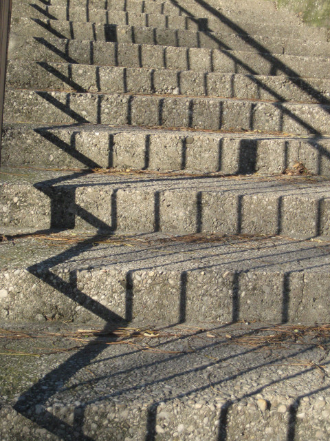 patterns shadow of wrought-iron rail on staircase