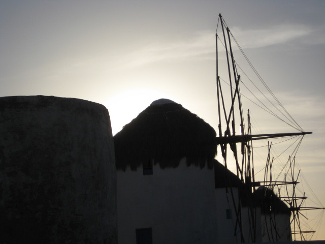 The windmills again windmills silhouetted against low sun