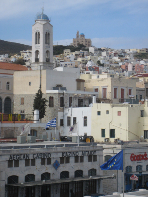 Siros Jumble of buildings ascending hillside