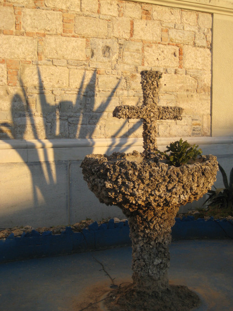 The Shadow Knows Agave shadow on wall, behind stone cross