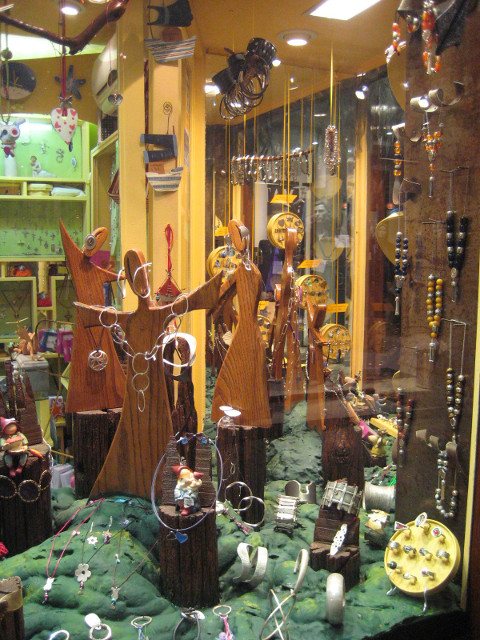 Knick-knack Shop shop window with wood and glittery craft wares