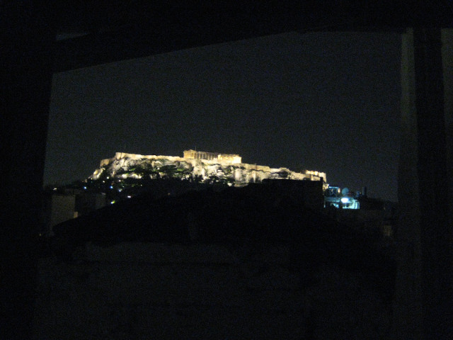 Night Distant acropolis at night