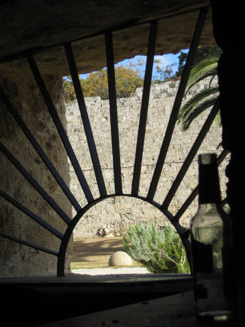 Moat View Barred window from interior of city wall to moat