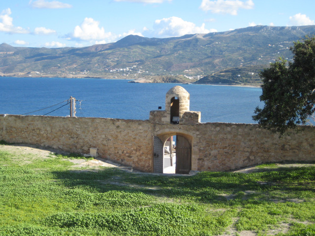 View From The Hill Grass, wall, gate, bay, and hills