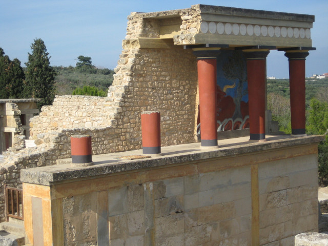 Walkway restored columns of ancient terrace
