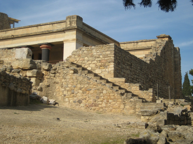 From Below stone stairs leading to restored porch