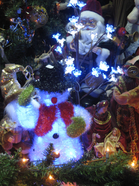 Santa Blue display santa with blue and white fairy lights