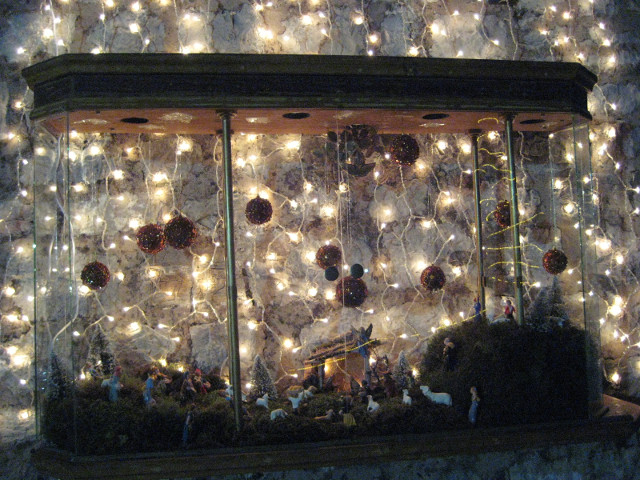 The Manger Again manger display from mid-distance