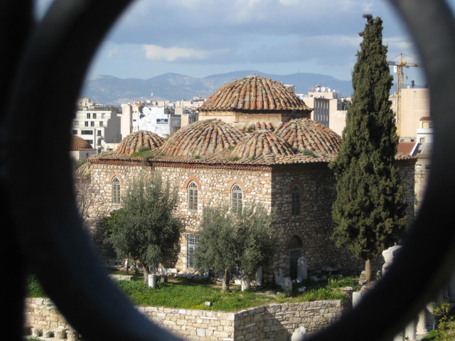 Nearing home. brown stone church near Monastiraki