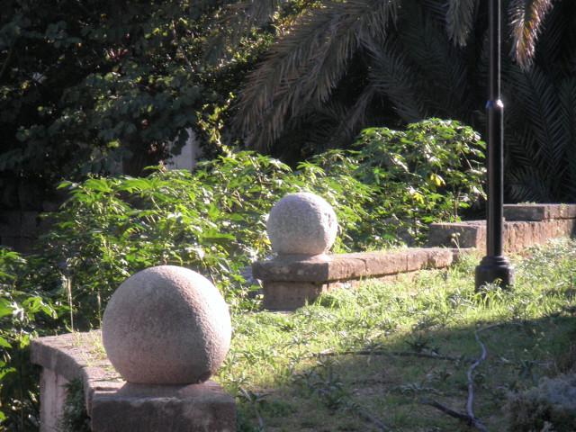 Stone Balls in Rodhos 2-ft diameter stone balls lining garden path