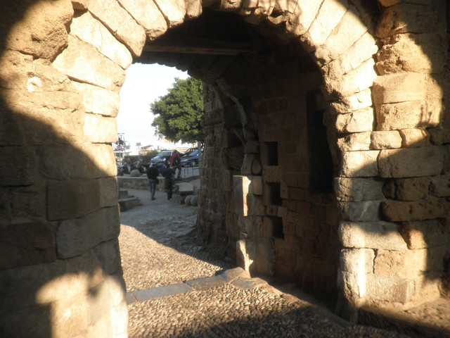 Peeking Out Kolonna Gate and a bit of walkway outside