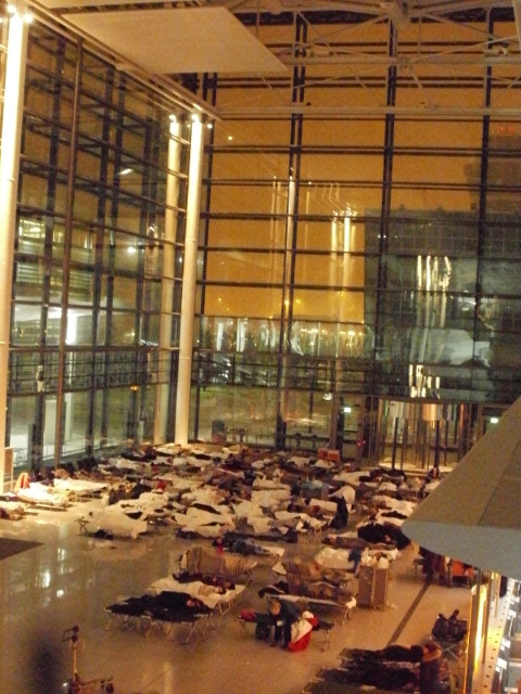 A missed connection Cots in Munich airport departure hall