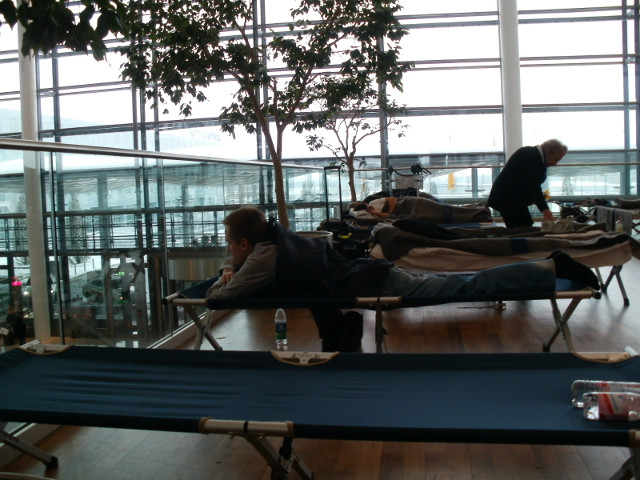 early thursday morning row of cots in Munich airport