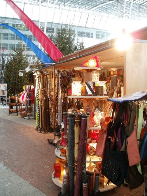 Airport Christmas Market Craft booths between airport buildings